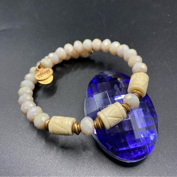 ALEX & ANI Bracelet Gold Tone Vintage Sixty-Six Faceted Cream Beads Faux Ivory - Picture 3 of 6